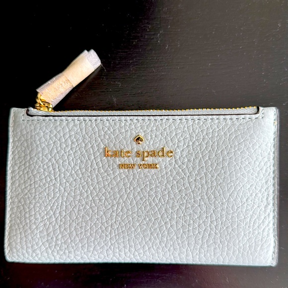 ♠️Kate Spade ♠️ Julia Small Slim Bifold Wallet♠️ Powder Blue Pebbled Leather - Picture 4 of 8